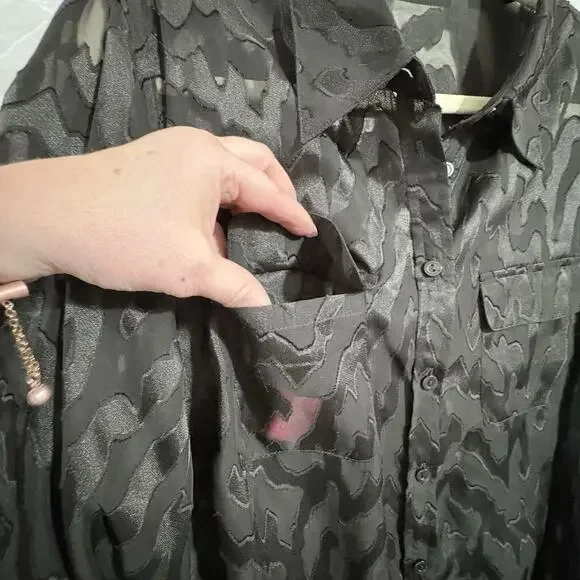 Vtg TanJay Fairy Grunge Witchy Womens Shirt Sheer Button up Pockets Black Sz 1X - Picture 2 of 12